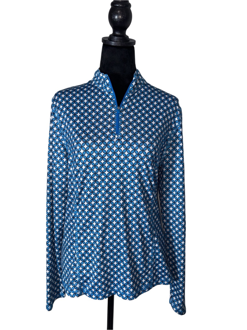 Callaway Blue Geometric Quarter-Zip Long-Sleeve Top Size Medium